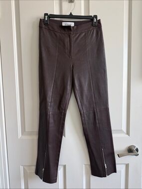 Derek Lam Chocolate Brown Leather Front-Zip Pants